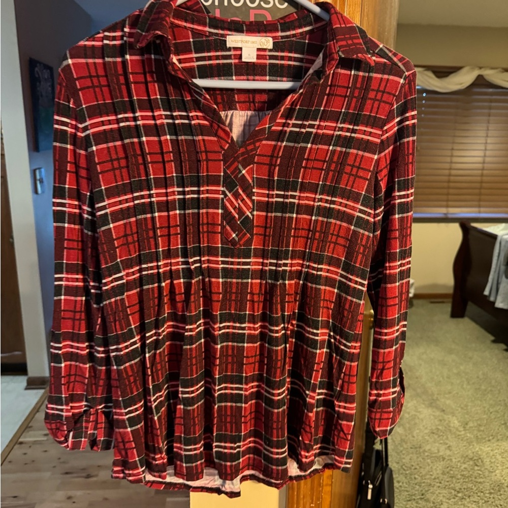 Plaid Red and Black Women's Top